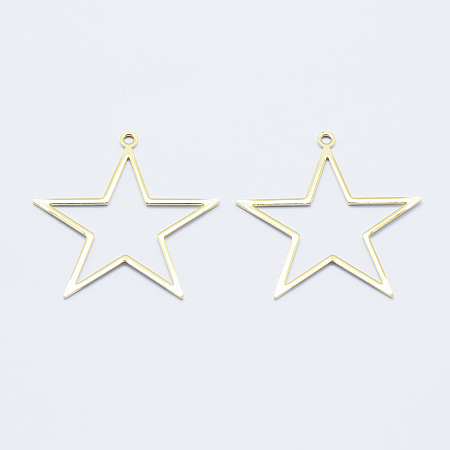 Honeyhandy Long-Lasting Plated Brass Pendants, Real 18K Gold Plated, Nickel Free, Star, 39.5x38.5x1mm, Hole: 2mm