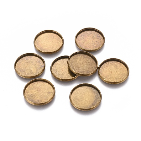 Honeyhandy Brass Plain Edge Bezel Cups, Cabochon Settings, Nickel Free, Antique Bronze, 20x2mm, Flat Round Tray: 18mm