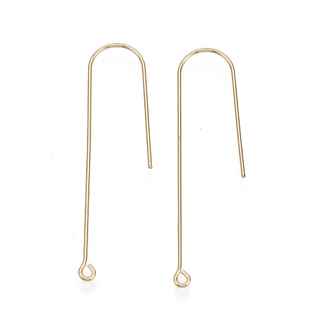 Honeyhandy Brass Earring Hooks, with Horizontal Loop, Nickel Free, Real 18K Gold Plated, 45x10mm, Hole: 1.4mm, Pin: 1mm