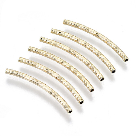 Honeyhandy Brass Curved Tube Beads, Curved Tube Noodle Beads, Fancy Cut, Nickel Free, Real 18K Gold Plated, 30x2mm, Hole: 1.2mm