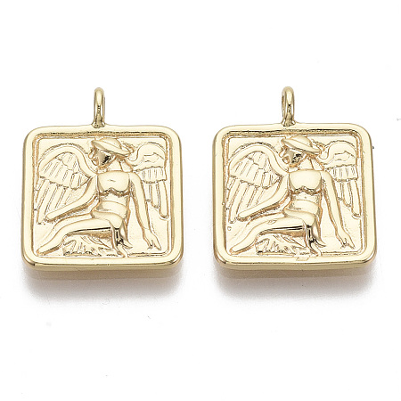 Honeyhandy Brass Pendants, Nickel Free, Square with Angel, Real 18K Gold Plated, 17x13.5x3mm, Hole: 1.8mm