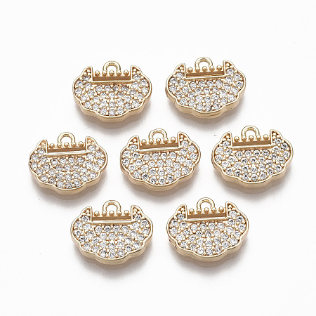 ARRICRAFT Brass Micro Pave Clear Cubic Zirconia Charms, Nickel Free, Bag, Real 18K Gold Plated, 11x13x2mm, Hole: 1.4mm