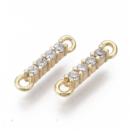 Honeyhandy Brass Micro Pave Cubic Zirconia Links connectors, Nickel Free, Rectangle, Clear, Real 18K Gold Plated, 12x2.5x3mm, Hole: 1.2mm