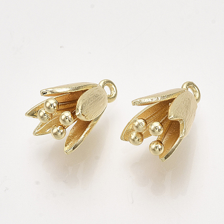 Honeyhandy Brass Charms, Nickel Free, Flower, Real 18K Gold Plated, 14x9x10mm, Hole: 1.2mm