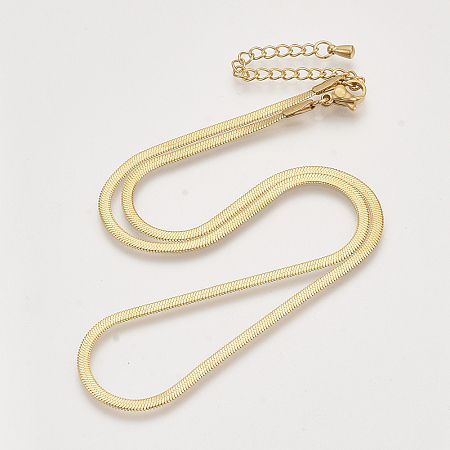 Honeyhandy Brass Herringbone Chains Necklaces, with Lobster Claw Clasps, Nickel Free, Real 18K Gold Plated, 16.3 inch(41.6~41.9cm), 2.5x0.5mm