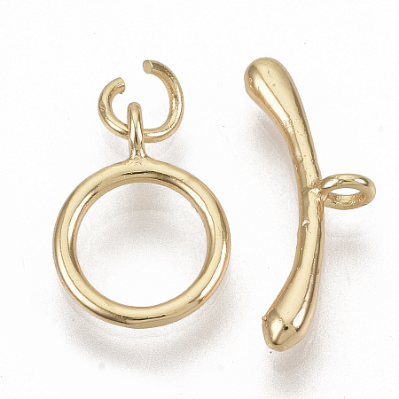 Honeyhandy Brass Toggle Clasps, with Jump Rings, Nickel Free, Real 18K Gold Plated, Ring: 14x11x1.5mm, Hole: 1.6mm, Bar: 19.5x2.5, Hole: 1.6mm, Jump Ring: 5x1mm.