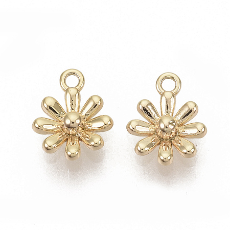 Honeyhandy Brass Charms, Nickel Free, Flower, Real 18K Gold Plated, 8.5x7x2.5mm, Hole: 1mm