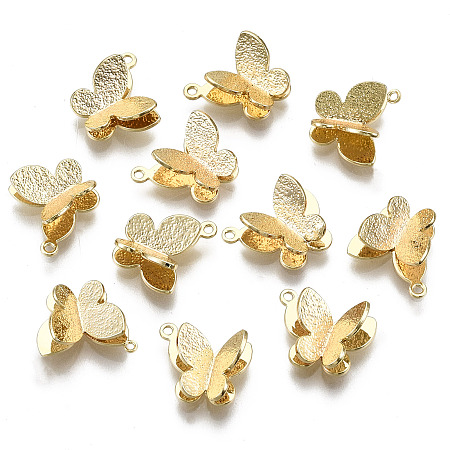 Honeyhandy Brass Charms, Nickel Free, Butterfly, Textured, Real 18K Gold Plated, 8.5x10.5x4~4.5mm, Hole: 0.9mm