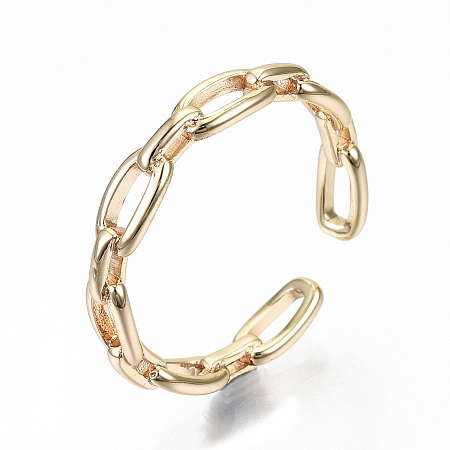 Honeyhandy Brass Cuff Rings, Open Rings, Nickel Free, Cable Chain Shape, Real 18K Gold Plated, US Size 8 1/4(18.3mm)