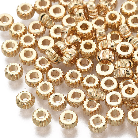 Honeyhandy Brass Beads, Nickel Free, Rondelle, Twist, Real 18K Gold Plated, 3x1.5mm, Hole: 1.2mm