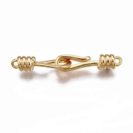 Honeyhandy Brass Hook and S-Hook Clasps, Nickel Free, Real 18K Gold Plated, 32mm long, Clasps: 18x4.5x4mm, Hole: 1mm, Pendants: 16x6x4mm, Hole: 1.2mm