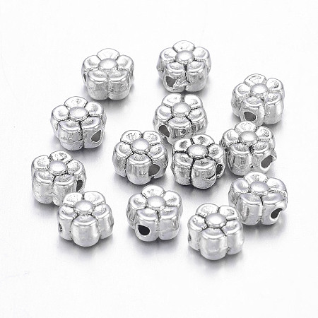 Honeyhandy Tibetan Style Alloy Beads, Lead Free & Nickel Free & Cadmium Free, Flower, Great for Mother's Day Gifts making, Antique Silver, about 5mm long, 5mm wide, 3mm thick, hole: 1mm