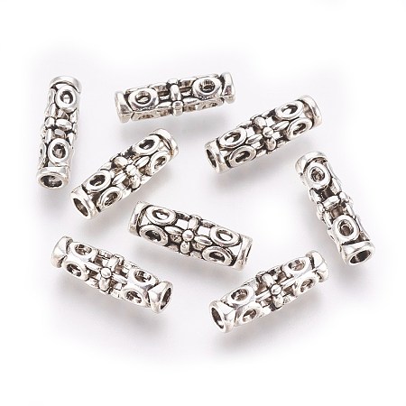 Honeyhandy Tibetan Style Alloy Beads, Cadmium Free & Nickel Free & Lead Free, Column, Antique Silver, about 18mm long, 7mm wide, hole: 3mm
