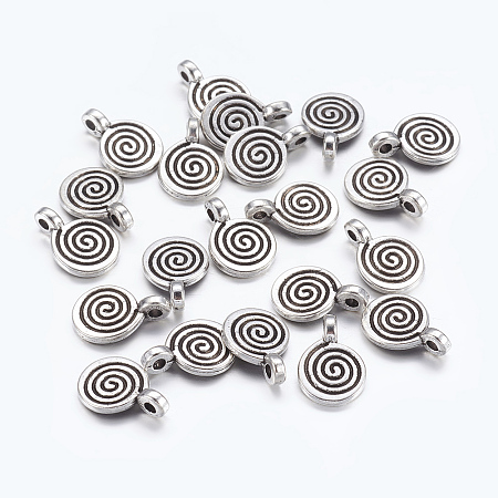 Honeyhandy Tibetan Style Alloy Charms, Flat Round with Swirl, Antique Silver, Cadmium Free & Nickel Free & Lead Free, 11.8x8x1.5mm, Hole: 1mm