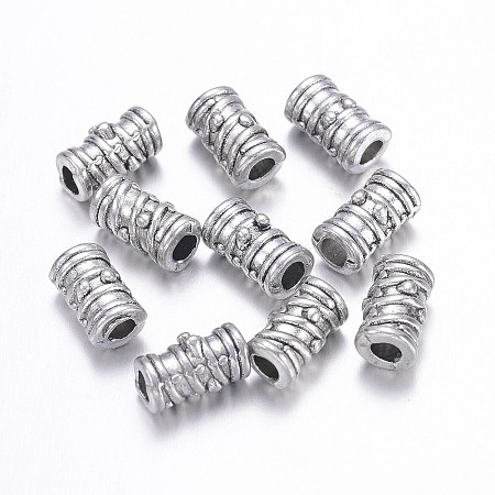 Honeyhandy Tibetan Style Alloy Beads, Grooved Beads, Lead Free & Nickel Free & Cadmium Free, Column, Antique Silver, about 5.5mm in diameter, 9mm long, hole: 3mm