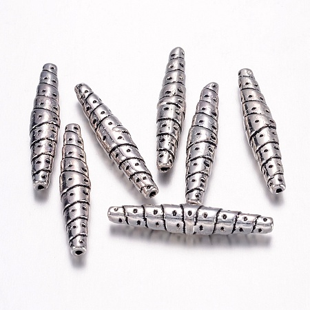 Honeyhandy Tibetan Style Alloy Beads, Lead Free and Cadmium Free, Tube, Antique Silver, 25x5mm, Hole: 1mm