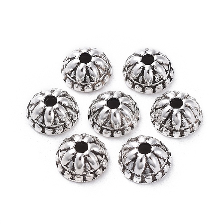 Honeyhandy Tibetan Style Alloy Bead Caps, Lead Free, Cadmium Free and Nickel Free, Column, Antique Silver, about 8mm in diameter, 4mm thick, hole: 1.5mm, Inner Size: 6mm
