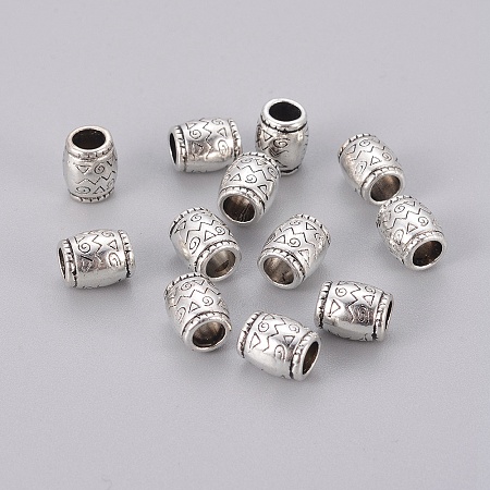 Honeyhandy Tibetan Style Spacer Beads, Lead Free & Cadmium Free & Nickel Free, Column, Antique Silver, about 6.5mm in diameter, 8mm long, hole: 4mm