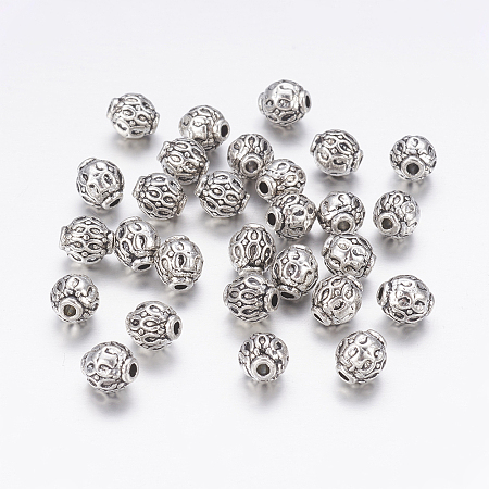 Honeyhandy Tibetan Style Alloy Beads, Lead Free & Nickel Free & Cadmium Free, Round, Antique Silver, about 6mm in diameter, hole: 1.5mm