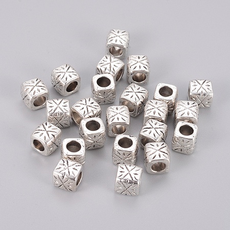 Honeyhandy Tibetan Style Spacer Beads, Lead Free & Nickel Free & Cadmium Free, Cube, Antique Silver, about 9mm wide, 9mm long, 9mm thick, hole: 5.5mm