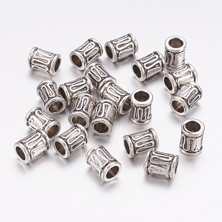 Honeyhandy Tibetan Style Alloy Beads, Lead Free & Nickel Free & Cadmium Free, Column, Antique Silver, about 8mm long, 6mm wide, hole: 4mm