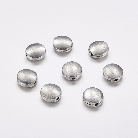 Honeyhandy Tibetan Style Alloy Beads, Cadmium Free & Nickel Free & Lead Free, Flat Round, Antique Silver, about 9mm in diameter, 4mm thick, hole: 1mm