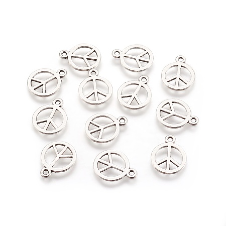 Honeyhandy Tibetan Style Alloy Charms, Peace Sign, Antique Silver, Cadmium Free & Nickel Free & Lead Free, 15x12x1mm, Hole: 1.5mm