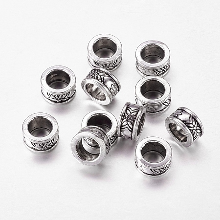 Honeyhandy Retro Style Antique Silver Tone Tube Tibetan Silver Alloy Beads, Lead Free, Cadmium Free and Nickel Free, about 8mm in diameter, 4mm thick, hole: 5mm