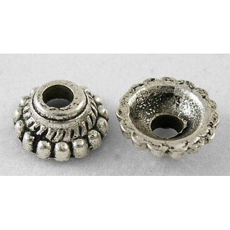 Honeyhandy Tibetan Style Alloy Bead Caps, Lead Free & Nickel Free & Cadmium Free, Cone, Antique Silver, about 8mm in diameter, 3mm thick, hole: 2mm, Inner Diameter: 5mm