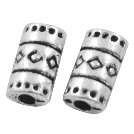 Honeyhandy Tibetan Style Alloy Beads, Lead Free & Nickel Free & Cadmium Free, Tube, Antique Silver, about 9mm long, 5mm wide, 3mm thick, hole: 2mm