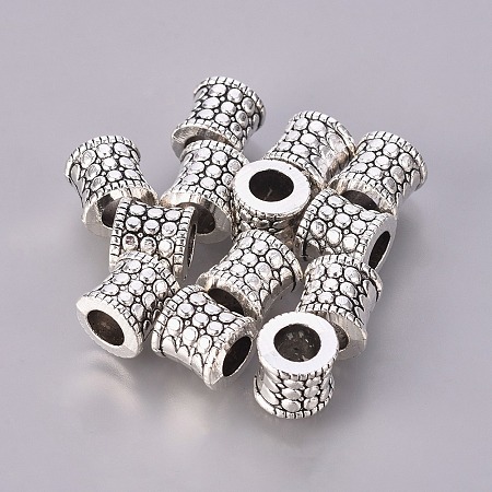 Honeyhandy Antique Silver Tone Large Hole Tibetan Silver Column European Beads, Lead Free and Nickel Free and Cadmium Free, about 8.5mm long, 8mm wide, hole: 5mm