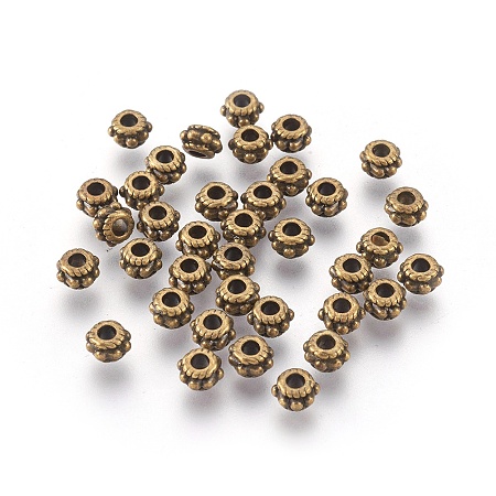 Honeyhandy Tibetan Style Alloy Spacer Beads, Lead Free, Cadmium Free and Nickel Free, Rondelle, Antique Bronze, 5mm in diameter, 3mm thick, hole: 2mm