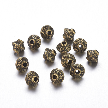 ARRICRAFT Tibetan Style Spacer Beads, Lead Free & Cadmium Free & Nickel Free, Bicone, Antique Bronze, 6.5x6.5mm, Hole: 1mm.