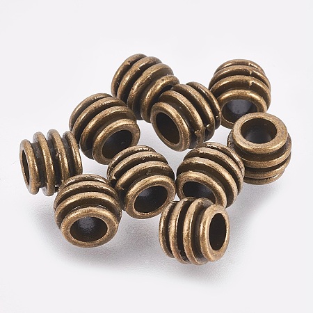 Honeyhandy Tibetan Silver Alloy Barrel Large Hole European Beads, Lead Free, Cadmium Free & Nickel Free, Antique Bronze color, about 6mm long, 8mm wide, hole: 4mm