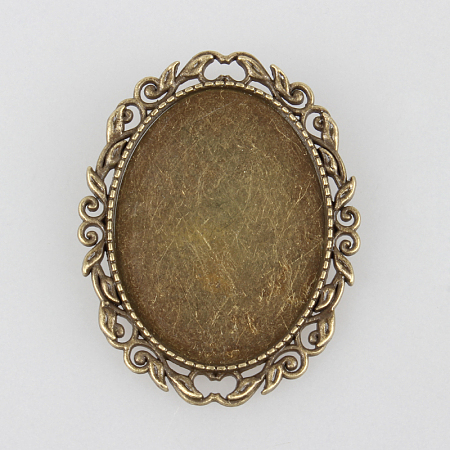 Honeyhandy Vintage Alloy Brooch Cabochon Bezel Settings, with Iron Pin Brooch Back Bar Findings, Oval, Cadmium Free & Nickel Free & Lead Free, Antique Bronze, Tray: 30x40mm, 51x39x2mm, pin: 0.6mm