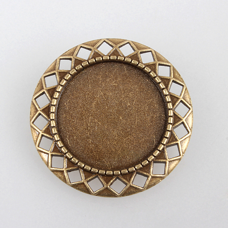 Honeyhandy Vintage Alloy Brooch Cabochon Bezel Settings, with Iron Pin Brooch Back Bar Findings, Flat Round, Cadmium Free & Nickel Free & Lead Free, Antique Bronze, Tray: 25mm, 36x2mm, Pin: 0.6mm