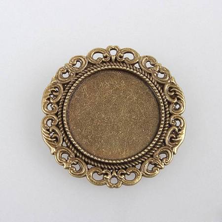 Honeyhandy Vintage Alloy Brooch Cabochon Bezel Settings, with Iron Pin Brooch Back Bar Findings, Flat Round, Cadmium Free & Nickel Free & Lead Free, Antique Bronze, Tray: 25mm, 39x2mm, Pin: 0.6mm