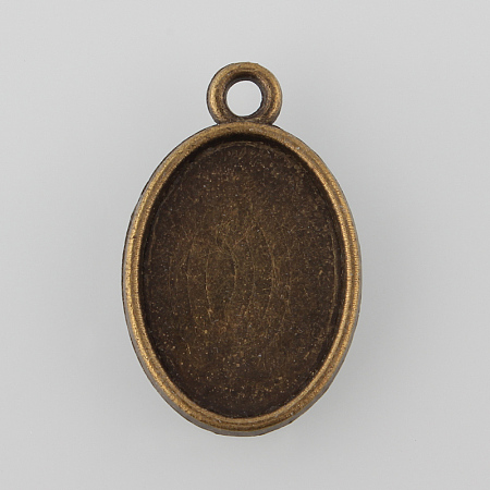Honeyhandy Oval Two-Sided Alloy Pendant Cabochon Settings, Cadmium Free & Nickel Free & Lead Free, Antique Bronze, Tray: 18x13mm, 24.5x15.5x3mm, Hole: 2mm