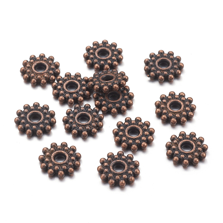 Honeyhandy Tibetan Style Spacer Beads, Lead Free & Nickel Free, Gear, Red Copper, 9mm, Hole: 2.5mm