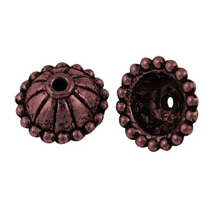 Nbeads Tibetan Style Bead Caps, Lead Free & Nickel Free, Hat, Red Copper, 10.5mm in Diameter, 5mm Thick, Hole: 1mm