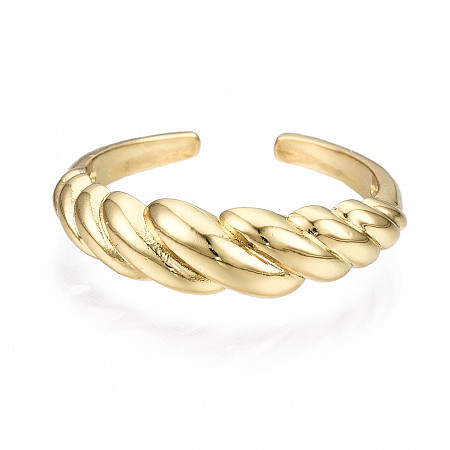Honeyhandy Brass Cuff Rings, Open Rings, Nickel Free, Twist, Real 16K Gold Plated, US Size 7 1/4(17.5mm)