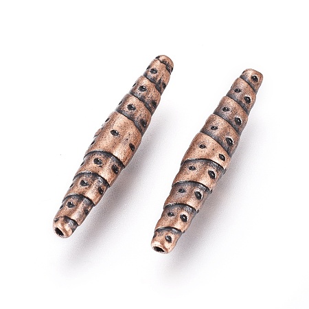 Honeyhandy Tibetan Style Alloy Beads, Lead Free and Cadmium Free, Tube, Red Copper, 25x5mm, Hole: 1mm