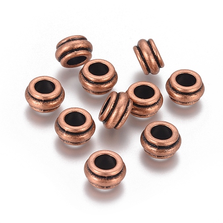 Honeyhandy Tibetan Style Spacer Beads, Lead Free & Nickel Free & Cadmium Free, Rondelle, Red Copper Color, Size: about 12mm in diameter, 7mm thick, hole: 6.5mm