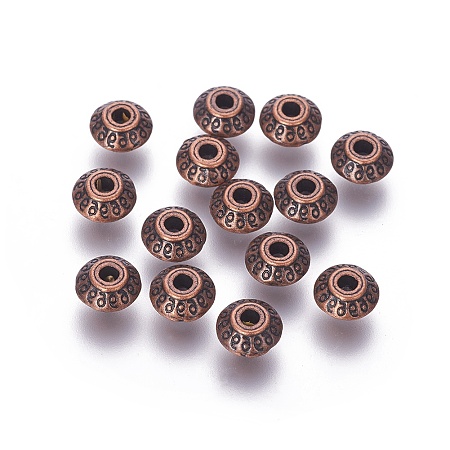 Honeyhandy Tibetan Style Alloy Beads, Lead Free & Nickel Free & Cadmium Free, Bicone, Red Copper Color, about 7mm long, 7mm wide, 4.5mm thick, hole: 1mm
