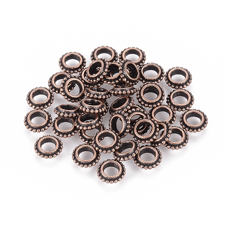 Honeyhandy Tibetan Style Alloy Spacer Beads, Donut, Red Copper, Lead Free & Cadmium Free & Nickel Free, 8x2.5mm, Hole: 4mm