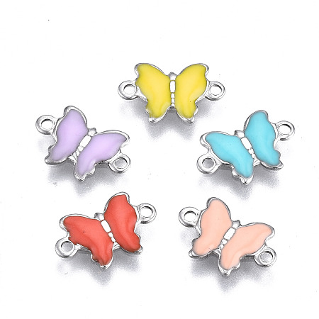 304 Stainless Steel Enamel Links Connectors, Nickel Free, Butterfly, Stainless Steel Color, Mixed Color, 6.5x10x1mm, Hole: 1mm