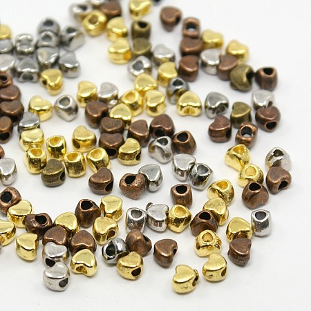 Honeyhandy Tibetan Style Heart Spacer Beads, Nickel Free, Mixed Color, 3.5x4x3mm, Hole: 1.5mm