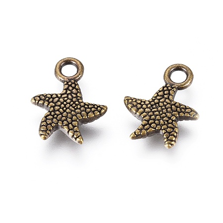 Honeyhandy Tibetan Style Alloy Pendants, Starfish/Sea Stars, Cadmium Free & Nickel Free & Lead Free, Antique Bronze, 16.5x12.5x2.5mm, Hole: 1.5mm