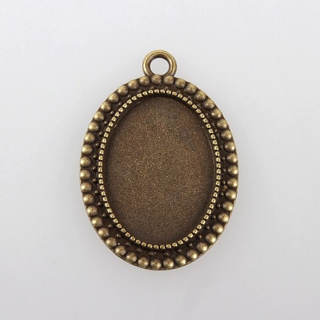 Honeyhandy Vintage Tibetan Style Alloy Pendant Cabochon Bezel Settings, Cadmium Free & Nickel Free & Lead Free, Antique Bronze, Oval Tray: 18x25mm, 36x26x2.5mm, Hole: 3mm