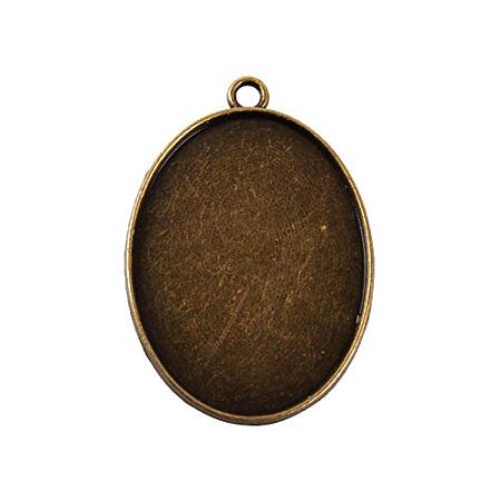 ARRICRAFT 10pcs Tibetan Alloy Carved Human & Dog Double Sided Pendant Cabochon Bezel Settings Nickel Free Antique Bronze Oval Tray 47x33x3mm